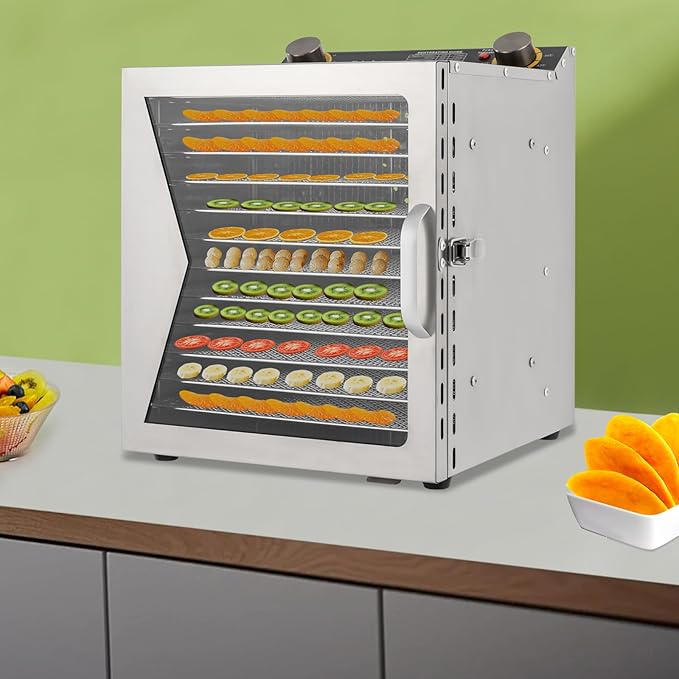 Commercial Food Dehydrator Machine, 800W Electric Dehydrator Machine with 12 Trays, Stainless Steel Dehydrater Biltong Maker for Herbs, Veggies, Fruits, Meat, Yogurt & Dog Treats