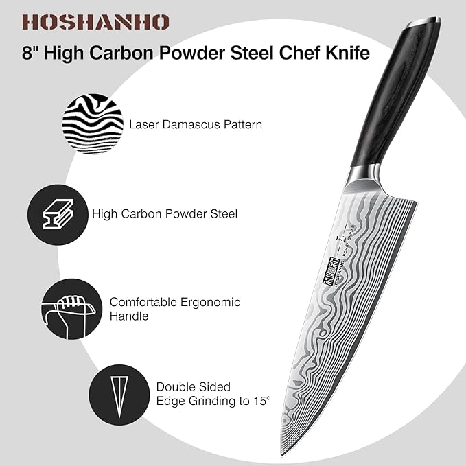 7 Pieces Knife Set with Magnetic Knife Holder, Ultra Sharp Powder Steel Kitchen Knives Set, Professional Chef Knife Sets with Ergonomic Pakkawood Handle