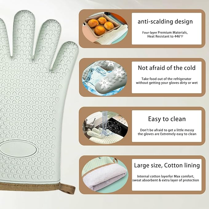 4 pcs Heat Resistant Kitchen Safety Set – Includes Silicone Oven Mitt, 2-in-1 hot Plate clamp, and Mini Pinch Mitts – Ideal for Microwave, Air Fryer & Steaming Use