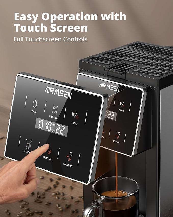 AIRMSEN Grind & Brew Coffee Maker with Grinder - Single Serve Machine Compatible with K-Cup Pods & Ground Coffee, 1000W Fast 6-14oz Brewer, Descaling Alert, Touchscreen & 50oz Removable Tank