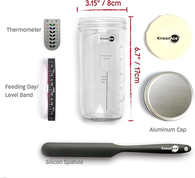 Sourdough Starter Kit – 24oz Starter Jar, 2 Cotton Rope Banneton Proofing Baskets, Magnetic Bread Lame for Scoring – Gift for Bakers & Complete Sourdough Bread Baking Set