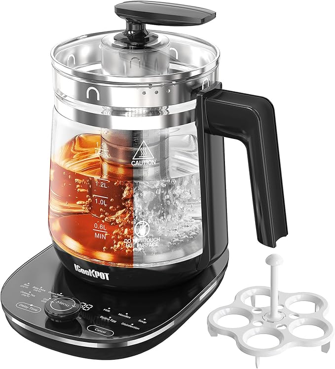 Glass Electric Kettle With Tea Infuser and Temperature Control - 1.5L Stainless Steel Tea Maker, 1200W Rapid Boiling, Programmable Control for Teas and Coffee - Black