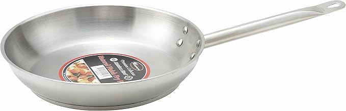 Winco Commercial-Grade Stainless Steel Fry Pan, Natural Finish, 8"