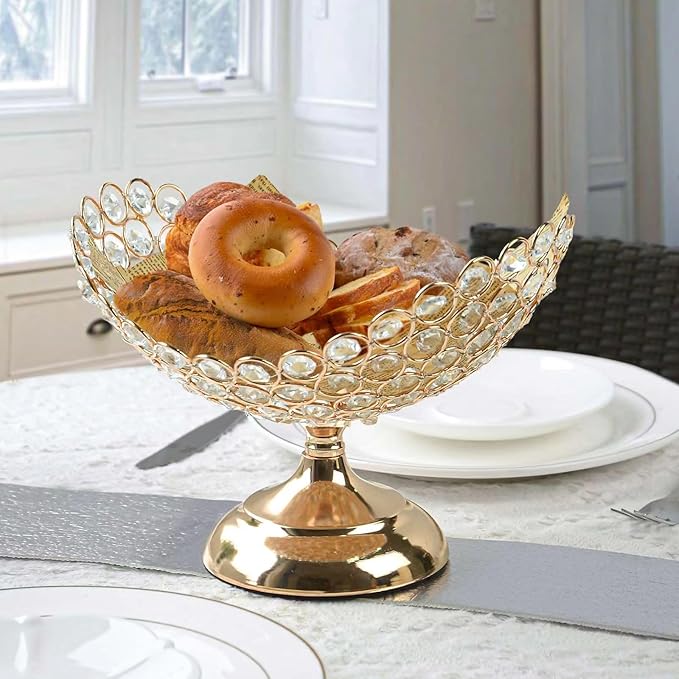 Crystal Fruit Bowl for Table Centerpiece, Snack and Dessert Holder, Elegant Crystal Bowl for Party Table (Gold, Ship Type)