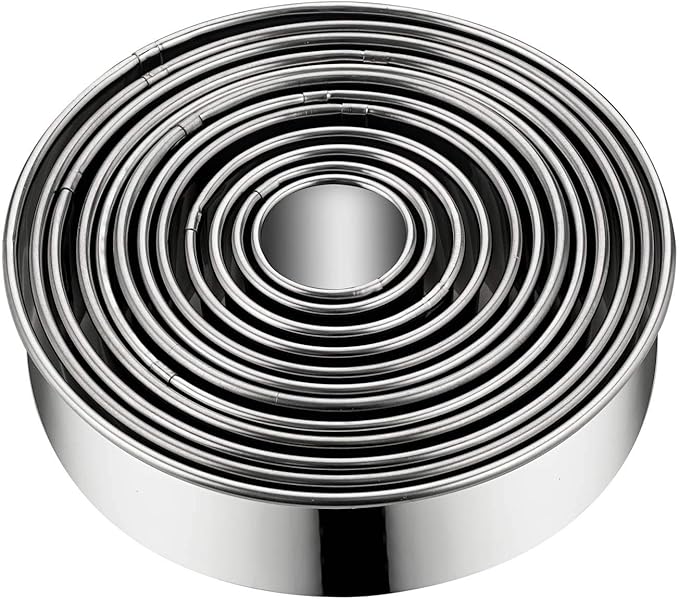 Round Cookie Biscuit Cutter Set, 12 Graduated Circle Pastry Cutters, Heavy Duty Commercial Grade 18/8 304 Stainless Steel Cookie And Dough Cutters