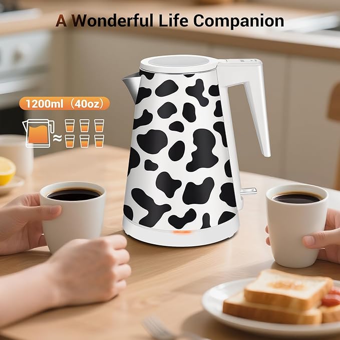 1.2L Double Wall Stainless Steel Interior Water Boiler, Cordless, 1000W Fast Boil with LED Light Coffee Pot & Tea Electric Kettle, Auto Shut-Off and Boil-Dry Protection (Starry Sky)