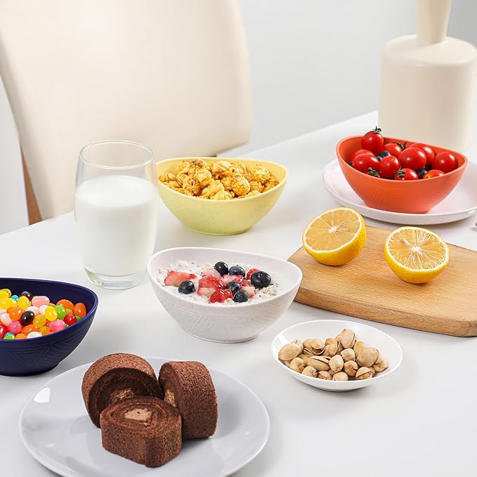 10 oz Small Bowl, Wheat Straw Bowl Sets of 4, Unbreakable and Lightweight Bowls for Kitchen, Plastic Bowls Reusable for Ice Cream, Snack and Dessert (Mondrian Series)