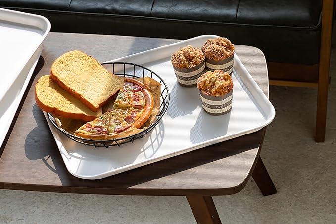 Plastic Cafeteria Trays,Fast Food Serving Trays,13"X17",Set of 6(White)