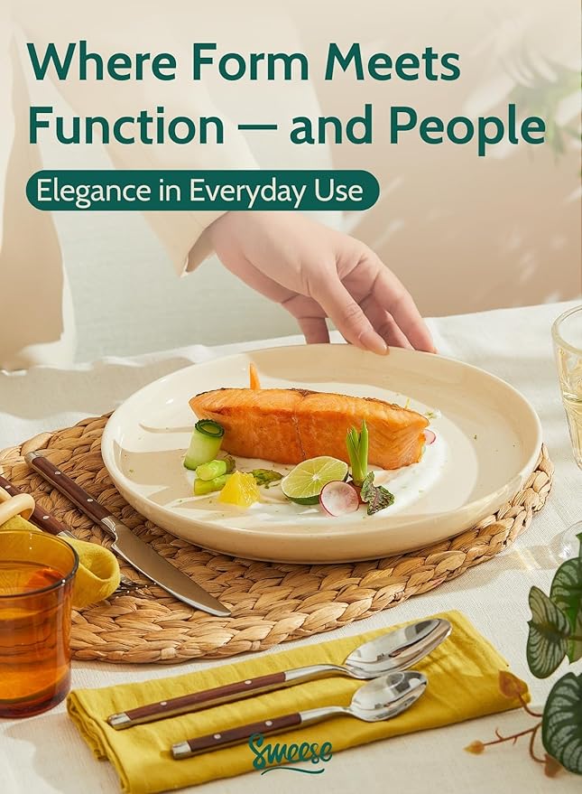 Sweese Porcelain Dinner Plates Set - 10 Inch Beige Round Dishes, 6-Pack, for Salad Serving, Scratch Resistant, Oven, Microwave Safe