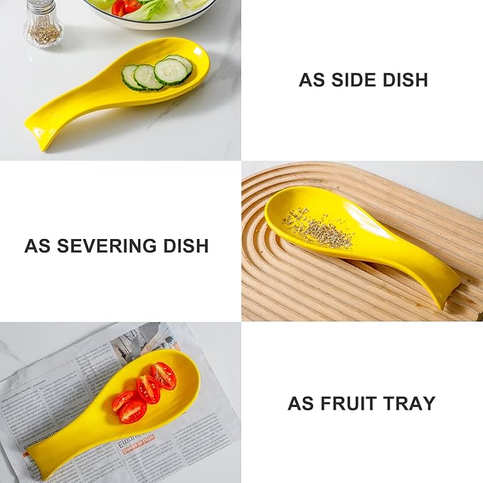 Ceramic Spoon Holder for Stove Top, Large Cooking Spoon Rest for Kitchen Counter, Hasense 8.7 Inch Utensil Rest for Spatula, Ladle and Tong, Microwave Safe, Yellow