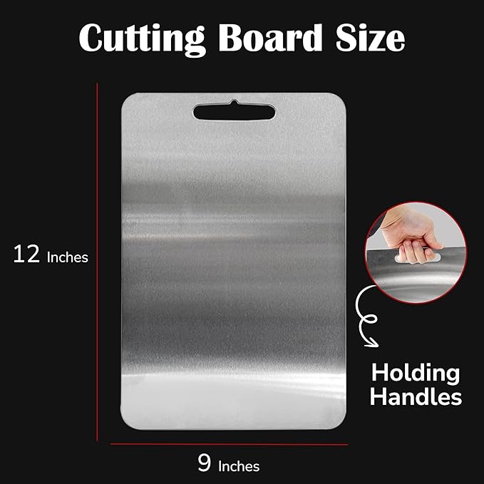 Titanium Cutting Board 12"x9" – 100% Pure Titanium, Scratch Resistant, Double-Sided, Dishwasher Safe, Durable Chopping Board with Handle for Kitchen, Camping & Outdoor Use