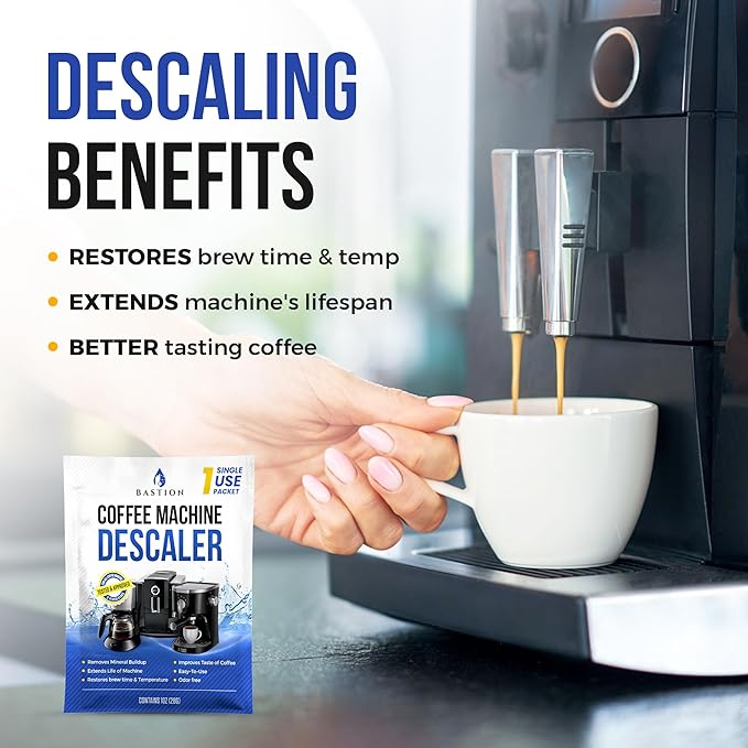 Descaling Powder Solution (6-Uses) Coffee Machine Descaler Cleaner | Compatible with Breville Keurig Nespresso Delonghi Ninja | To Descale Automatic Coffee Pots & Makers & Espresso Machines