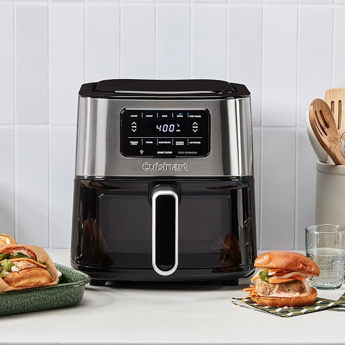 Cuisinart Air Fryer, 6-Quart Basket Large Fryer with 5 Cooking Functions to Roast, Bake, Broil, Air Fry and Keep Warm, 5 Airfryer Presets, Dishwasher-Safe Parts, AIR-200, Stainless Steel & Black