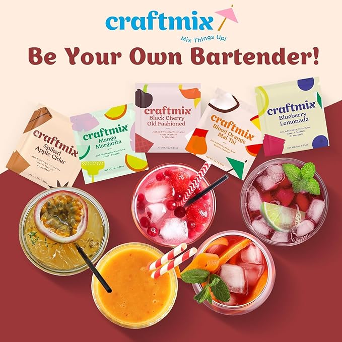 Craftmix Spiked Spiced Apple Cider Mix, Makes 12 Drinks, Vodka Cocktail Mixer, Instant Skinny Cocktail and Mocktail Mix - With Real Fruit - Vegan Low Carb, Low Sugar, Non-GMO, Gluten Free, Easy to Mix