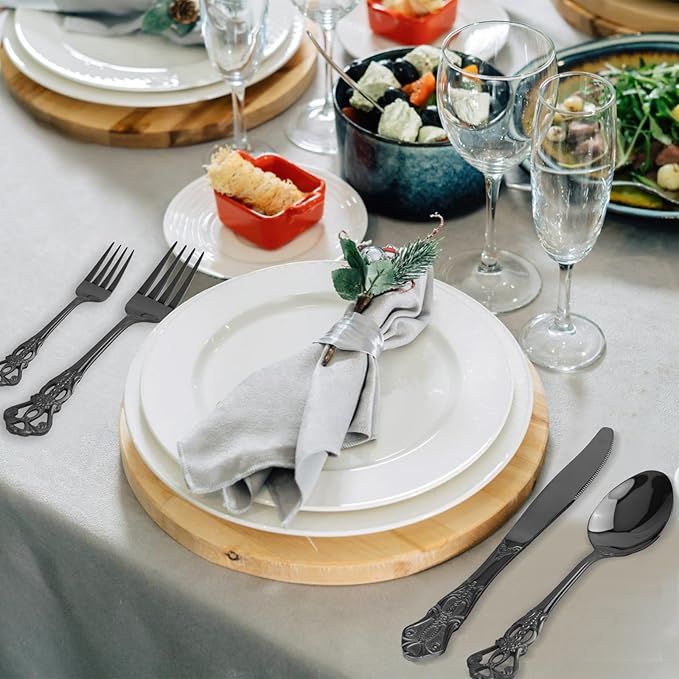 Retro Royal Black Silverware Set With Gift Box, 20-Pieces Cutlery Set Utensils Stainless Steel Flatware For 4 MIKIWAY Kitchen Tableware Set For Gifts Festive, Dishwasher Safe, Mirror Polishing