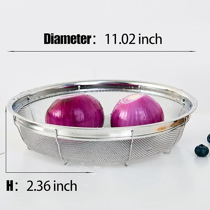 Fine Mesh Rice Strainer, Metal Colander Bowl Stainless Steel Baskets for Pasta, Fruit - Strain, Drain, Rinse(Diameter 11.02 inch)
