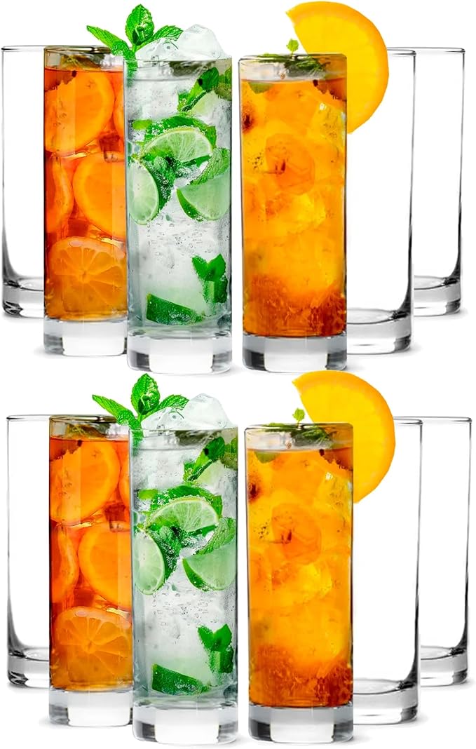 LEMONSODA Premium Highball 12oz Glass Set - Elegant Tom Collins Glasses Set of 6, 12, and 48 Tall Drinking Water Glasses - Bar Glassware for Mojito, Whiskey, Cocktail (Set of 12)