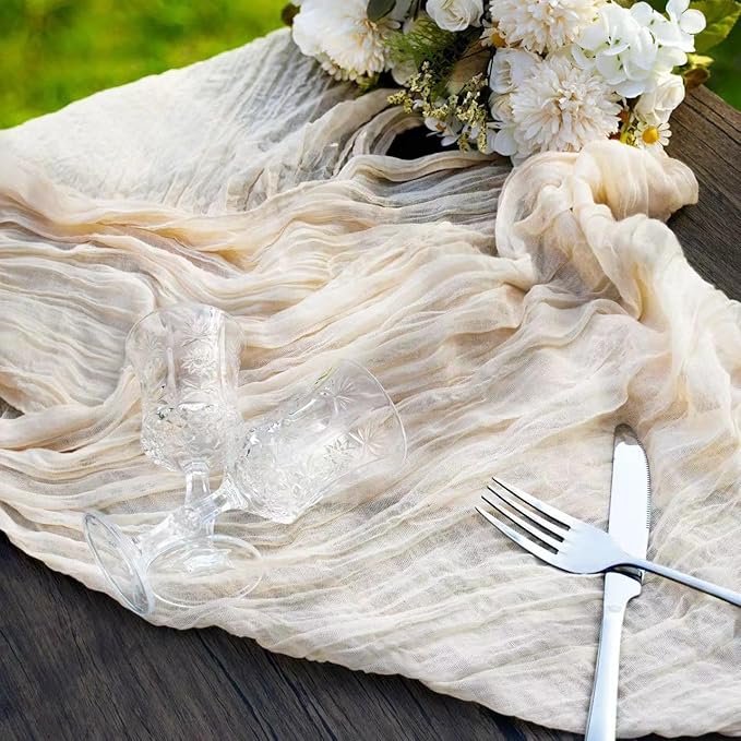 12 Pcs Sage Green Cheesecloth Table Runner 13ft Boho Gauze Cheesecloth Table Runner 160 inch Long for Christmas Wedding Bridal Baby Shower Birthday Table Decorations