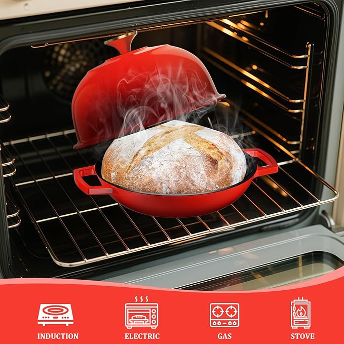 YUTANN Enameled Cast Iron Dutch Oven, 5 QT Nonstick Dutch Oven, Titanium Nonstick Coating, Ideal for Bread Baking/Braising/Roasting, Oven, Gas Stove and Stovetop Safe, Safe Material & Easy to Clean