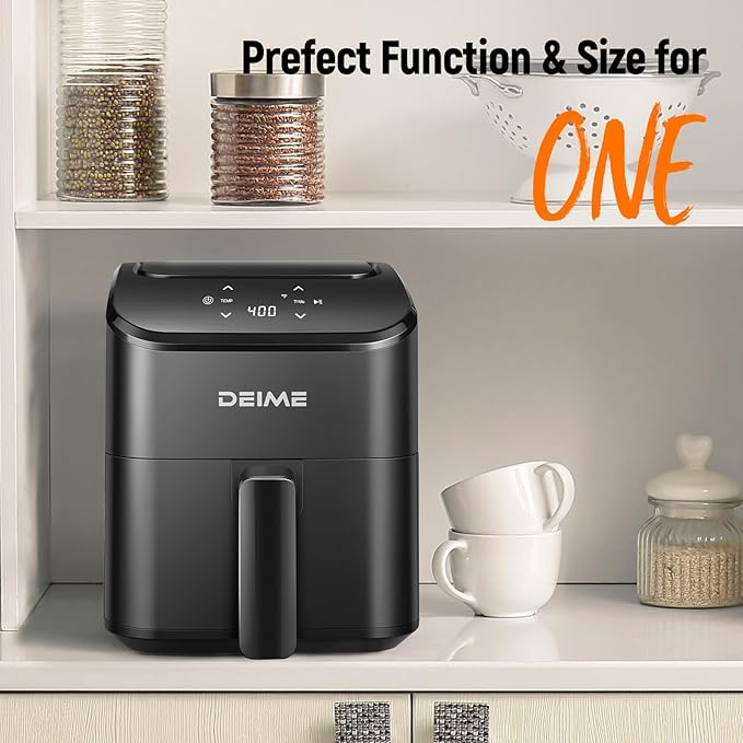 DEIME Air Fryer 3 Qt, Small Airfryer Digital Space Saving Compact, Bake, Reheat, Roasts for Quick Easy Meals, Mini Compact & Quiet, Nonstick & Dishwasher Safe Basket (Black)