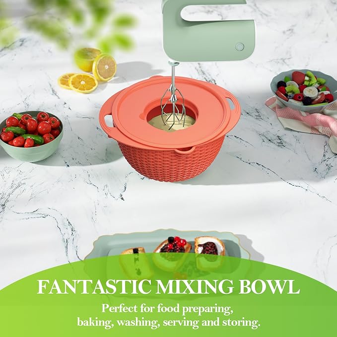 4-1 Colander with Bowl Set - Rotatable Strainers for Kitchen, Food Strainers and Colanders, Pasta Strainer, Rice Strainer, Fruit Cleaner, Veggie Wash, Kitchen Gadget Essentials - Orange
