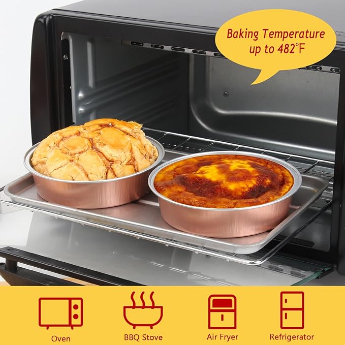 LNYZQUS 8oz Mini Cake Pans with Lids 50 Pack, 4” Disposable Small Pie Pans Aluminum Foil Baking Tins Ramekins,Small Baking Pans Muffin Containers Holders for Wedding Party-Champagne
