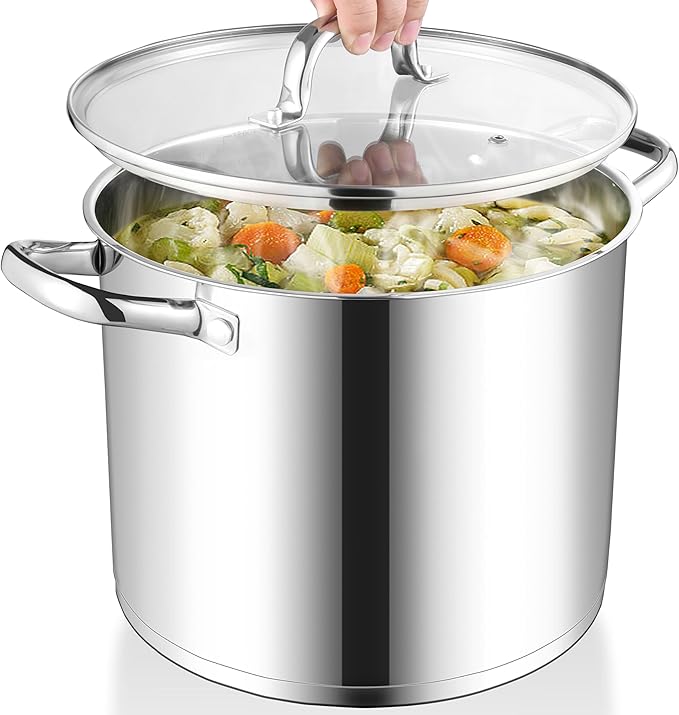 Herogo 12-Quart 18/10 Stainless Steel Stock Pot with Lid, Large Heavy Duty Soup Pot Compatible with Electric, Gas, Induction and Various Cooktops, Dishwasher Safe