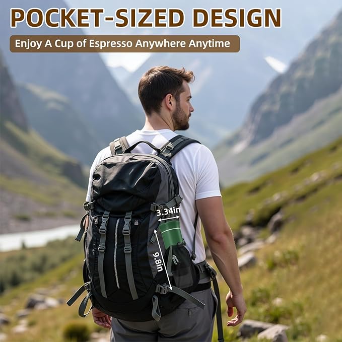Portable Coffee Maker for Travel & Camping, Portable Espresso Maker for Travel, Rechargeable Cordless Battery Operated Coffee Makers for Ground Coffee, NS Capsule RV, Hiking, Office(Green)
