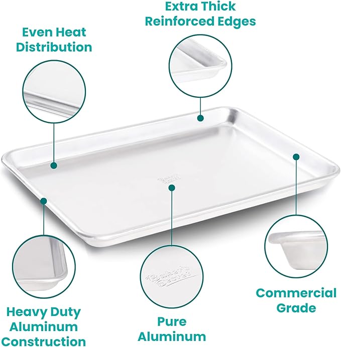Baker's Secret 17" Pure Aluminum Cookie Sheet, 100% Recycled, Baking Sheet Cookie Sheets for Baking, 0.8mm Extra Thick Baking Pan, Commercial Grade, The Natural Aluminum Collection