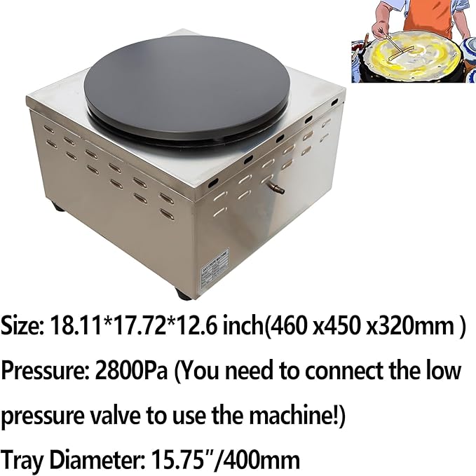 Single LP Gas Crepe Machine 2800Pa Commercial Pancake Maker Nonstick Pan Griddle Machine Table Size 15.75″ for Blintzes Eggs Bacon