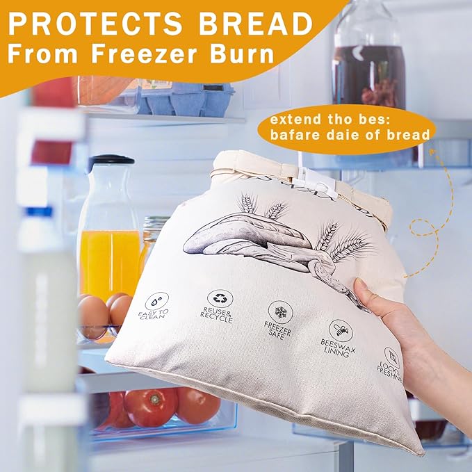 2-Pack Reusable Beeswax Bread Bags for Sourdough & Homemade Bread,Cotton Waxed Bags Keeps Fresh Longer(Ivory Loaf)