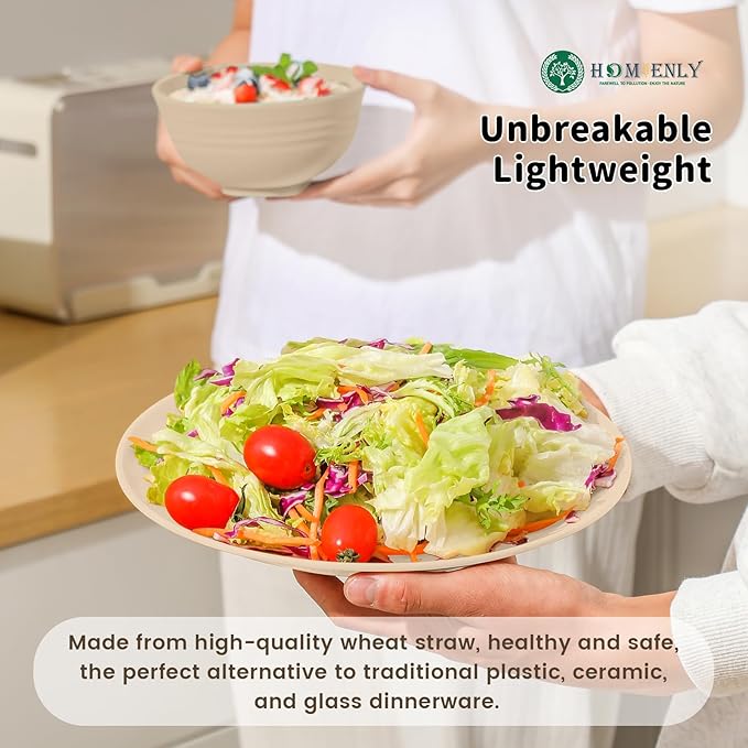 Homienly Premium Wheat Straw Dinnerware Sets, Lightweight & Unbreakable Plates and Bowls Sets,Cups,Service for 4,Dishwasher and Microwave Safe 16 PCS Dish Sets for Home,Camping- Beige