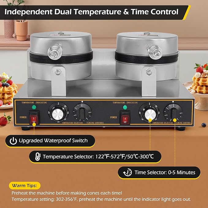 Dyna-Living Waffle Maker 2400W Double Waffle Iron Maker Restaurant Non-stick Round Waffle Machine Commercial Waffle Maker Large Waffle Machine for Hotel, Thicken Stainless Steel