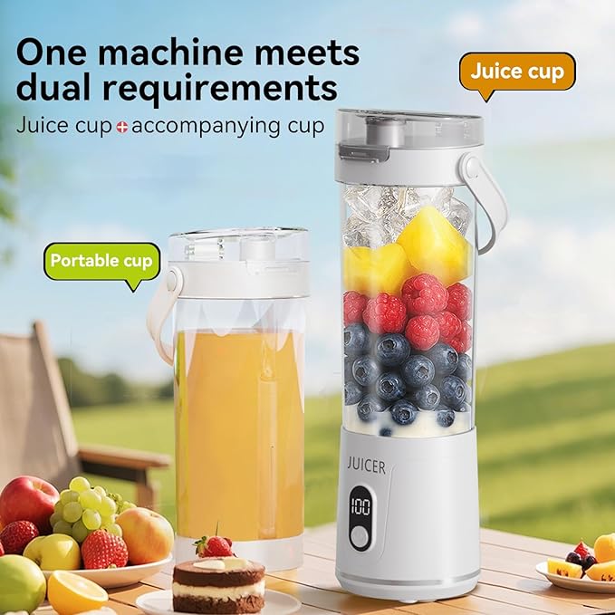 Portable Personal Electric USB Juicer,600ML Mini Blender Portable Blender For Shakes and Smoothies juice,12 Blades Great for Mixing,Compact、Convenient and Versatile (white)