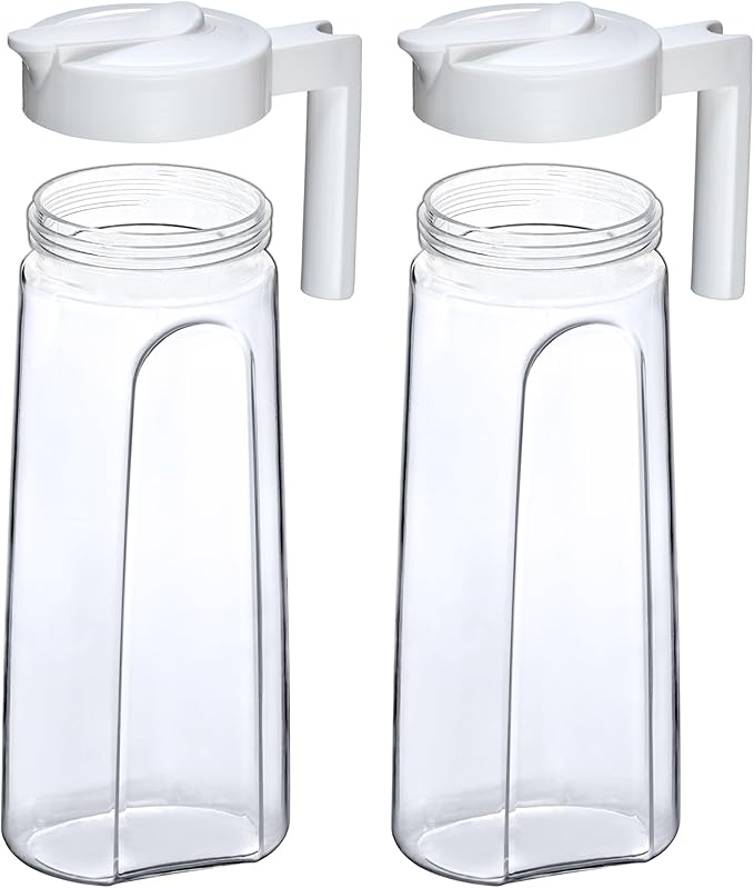 Amazing Abby - Slim - 2-Pack Tritan Pitcher (64 oz), Unbreakable Plastic Water Pitcher with Lid, BPA-Free, Heat-Resistant, Dishwasher-Safe, Great for Both Iced and Hot Drinks, White