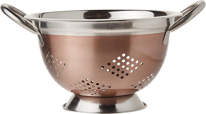 EURO-WARE High Grade Stainless Steel Colander for Pastas or Washing Fruits, Vegetables, Salads and More with Decorative Copper Finish (3 Quart)