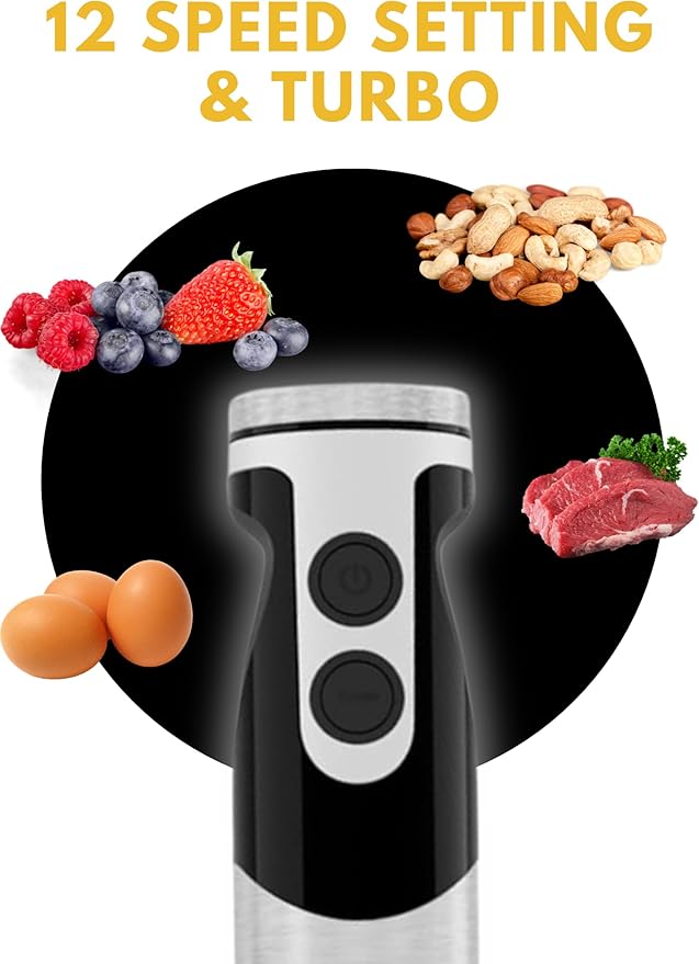 Megawise High-Power Hand Blender – 400W Max Power with Versatile 3-in-1 Attachments (Blending Shaft, Whisk, Chopper); Ergonomic Design with Adjustable Speed Control; Easy to Clean and Maintain (Black)