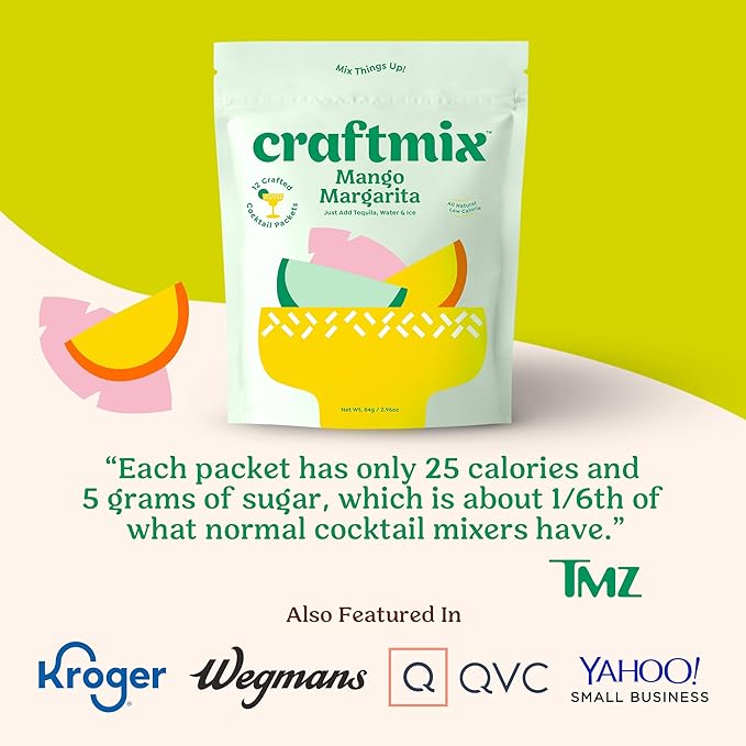 Craftmix Mango Margarita, Makes 24 Drinks, Skinny Cocktail Mixers, Instant Mix Mocktail Kit, Real Fruit, Vegan Low-Carb Non-GMO, Dairy Free, Gluten-Free, Easy to Mix