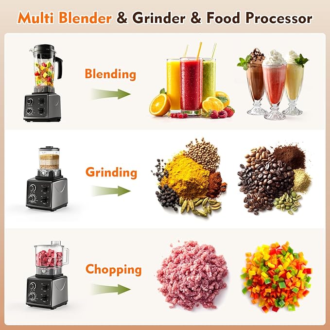 3-in-1 Blender and Food Processor Combo for Smoothies Shakers, 1500W(32000 RPM) Professional Blenders for Kitchen, Adjustable Speed, 68oz BPA-Free Jar, 30s Self-Cleaning (68 oz)