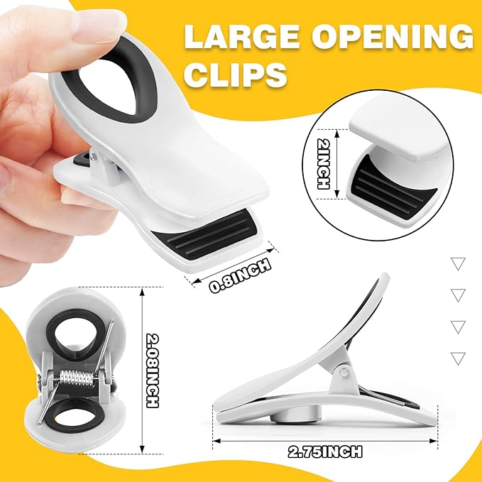 10 Pack Magnetic Chip Clips, Bag Clips, Food Clip, Plastic White Snack Clip with Magnet for Refrigerator