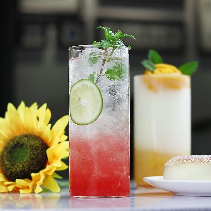 LUXU Drinking Glasses 15.5 oz, Thin Highball Glasses Set of 4,Elegant Bar Glassware For Water, Juice, Beer, Drinks, and Cocktails and Mixed Drinks,Lead-Free Pint Glasses,Glass Drink Tumblers