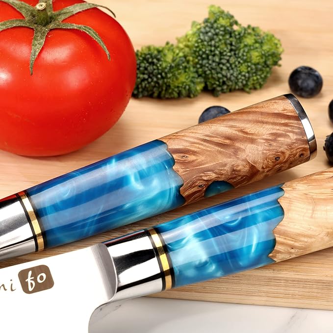 Santoku Knife 7 Inch, Ultra Sharp Japanese Chef Knife, High Carbon Stainless Steel Kitchen Knife with Gift Box and Resin Wood Handle, Ideal Gift for Men and Women