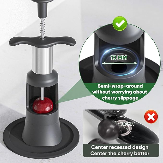 2 in 1 Cherry Pitter Remover Tool, Premium Quick Release Cherry Pitter, Press & Push Type, Large 33mm Cherry Seed Remover, Durable, Food Grade Stainless Steel & PP Plastic, More Labor Saving