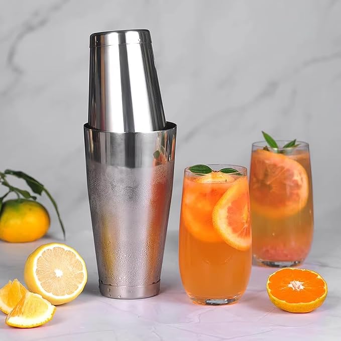 Boston Cocktail Shaker Set, 17 oz and 24 oz Stainless Steel Weighted Shaker Tins, Professional Bar Tools for Bartender, Metal Martini Shaker Drink Mixer for Bartending (Silver)