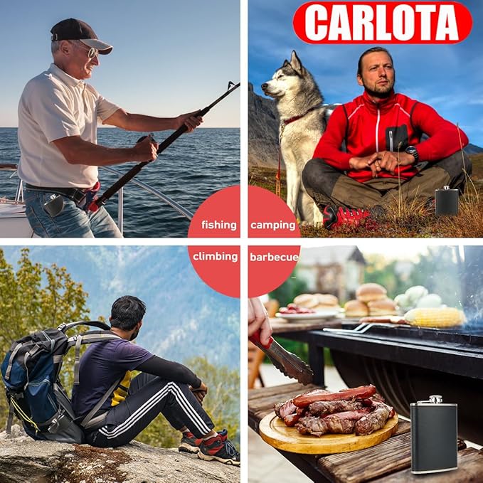 Hip Flask Gift Set, Hip Flasks for Liquor for Men with Black Leather Cover, 8 Oz Hip Flask Set, 18/8 Stainless Steel Hip Flasks for Liquor with 2 Cups & Funnel, Flasks for Liquor for Men Gift Box1