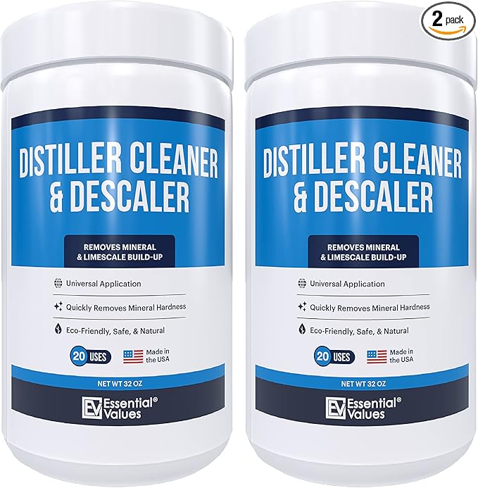 Essential Values Universal Descaler - Espresso Descaling Solution - Coffee Machine Cleaner - Critic Acid Tea Kettle Urn Water Distiller Cleaner - Manufactured in USA - 2 Pack