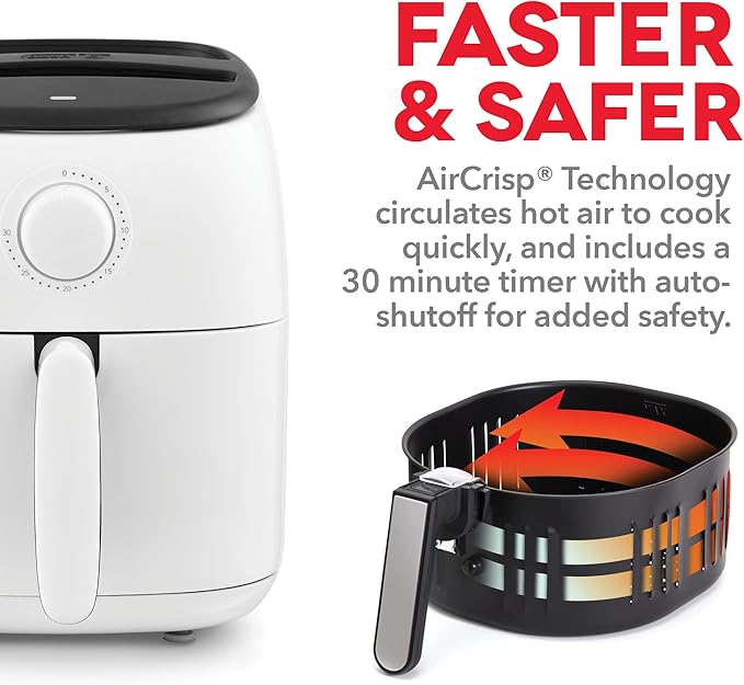 DASH Tasti-Crisp™ Express Air Fryer Oven, 2.6 Qt., White – Compact Air Fryer for Healthier Food in Minutes, Ideal for Small Spaces - Auto Shut Off, Analog, 1000-Watt