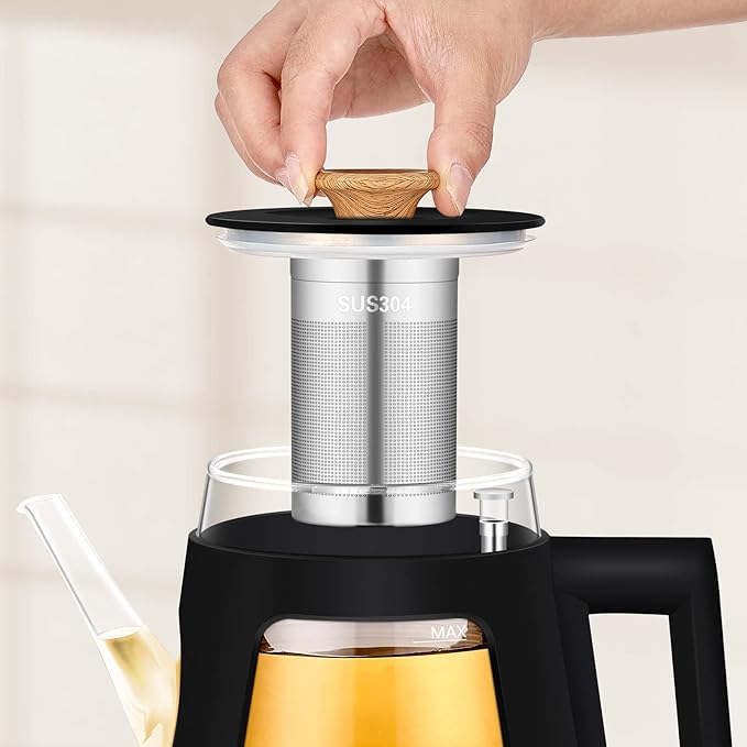 Topwit Electric Kettle, 1.0L Electric Tea Kettle with Removable Stainless Steel Infuser, BPA-Free Electric Glass Kettle with Window, Double Wall Water Warmer, Gooseneck, Auto-shut Off, Black