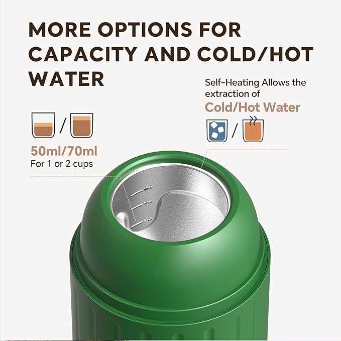 Fast self-heating Portable Electric Espresso Coffee Maker, 2 IN 1 Extraction Espresso Machine, Support Ground Coffee and NS capsule, for Travel,Car,Hiking,Climbing(Green) Rich Crema