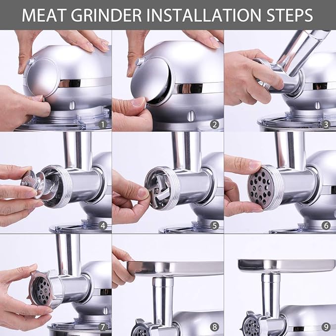 VIVOHOME 3 in 1 Multifunctional Stand Mixer with 6 Quart Stainless Steel Bowl, 650W 6 Speed Tilt-Head Meat Grinder, Juice Blender, Silver